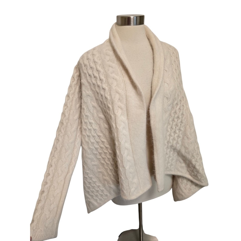 Womens Angora Wool Shrug Cardigan Sweater White Cable Knit Isadora Story